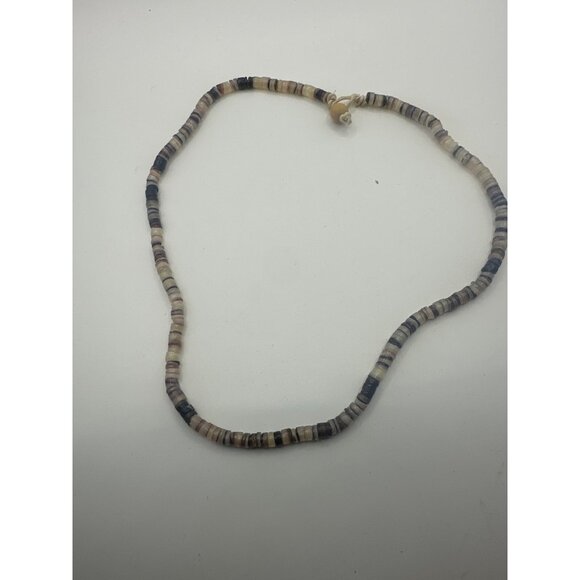 Vintage Handmade Natural Shell Beaded Necklace With Wooden Bead Clasp - Picture 1 of 3